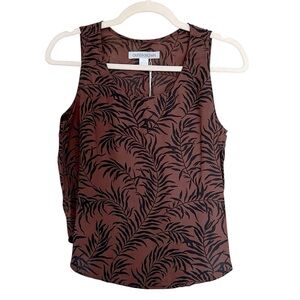 Outerknown Tencel Scoop Neck Tank Top Brown Tropical Leaf Small NWT Beach Resort